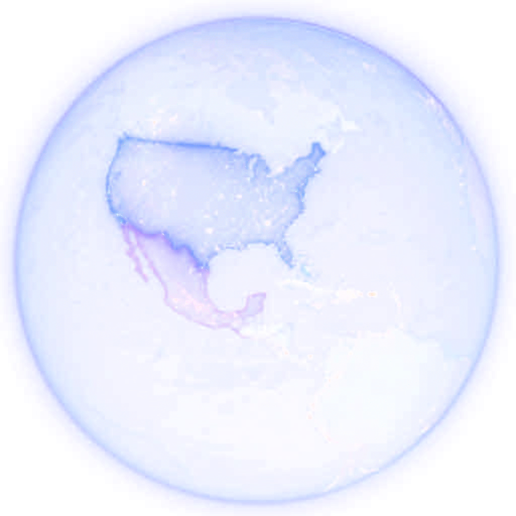 Realistic globe highlighting the United States and Mexico